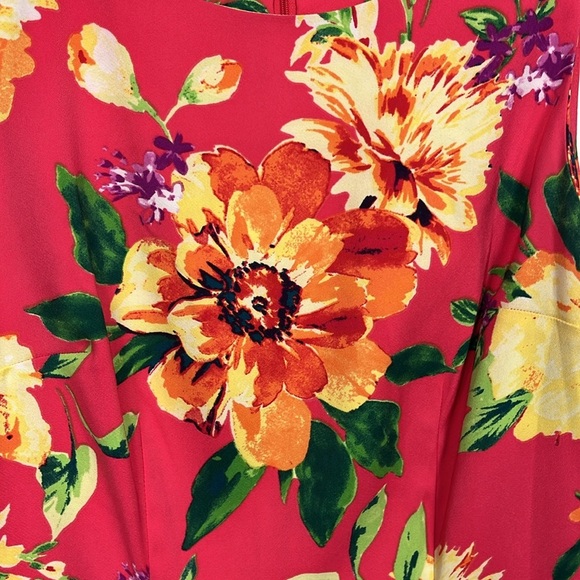 Alyx Womens Sheath Dress 14 Pink Green Tropical Sleeveless Back Zip Vibrant EUC - Picture 4 of 12